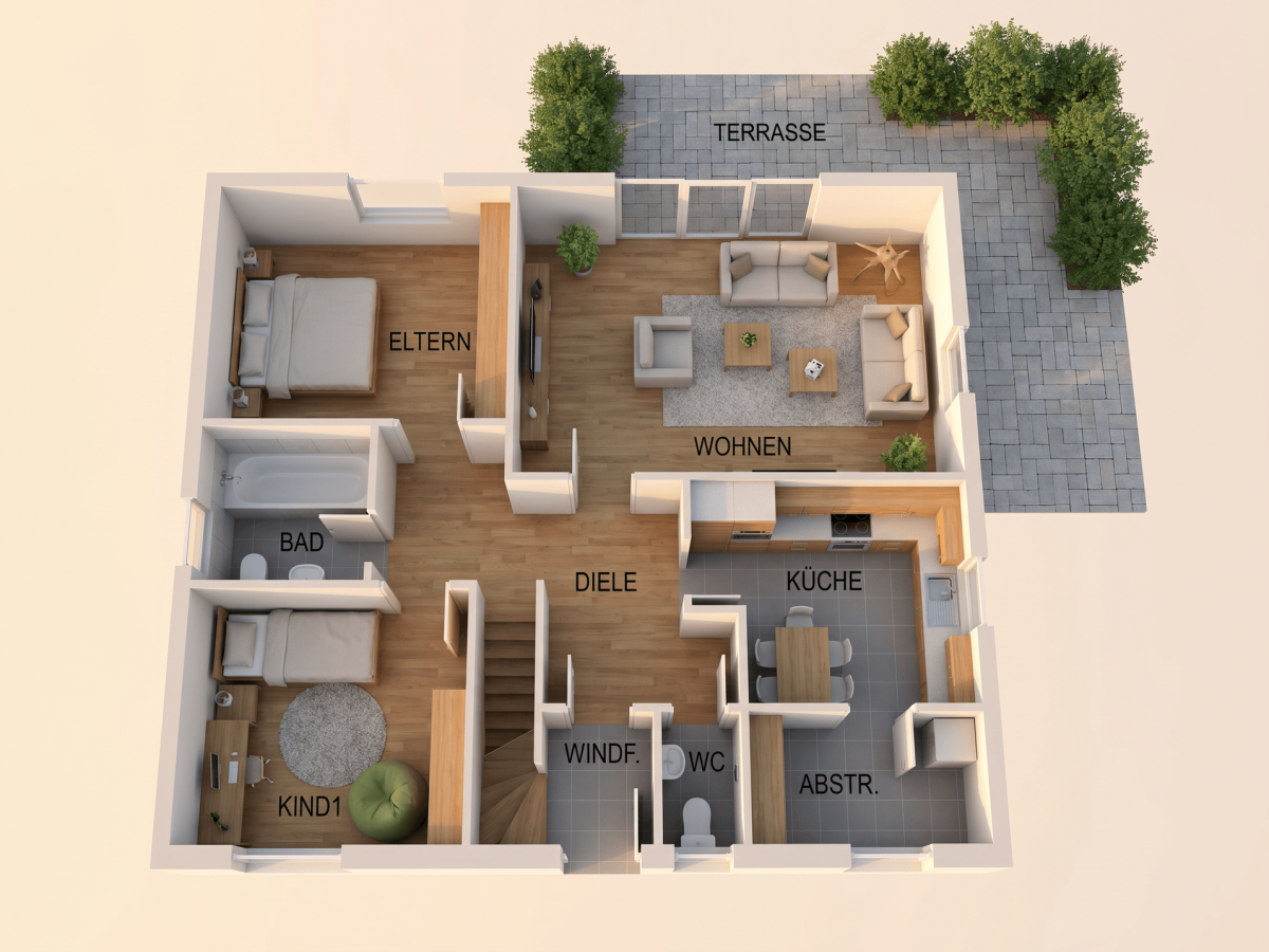 Grundriss EG - Visualisierung mit KI